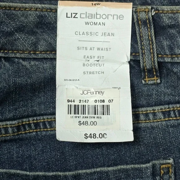 Liz Claiborne Woman 14W Regular Bootcut Jeans Dark Wash Stretch High Rise New - Picture 3 of 5